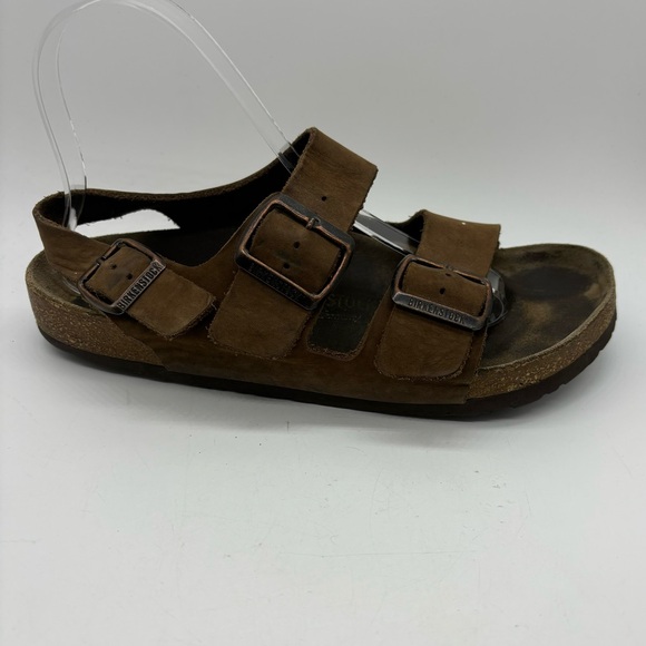 Birkenstock Brown Leather Size 38 Women's 7 Buckle Sandals Double Strap Slingbac - Picture 1 of 9